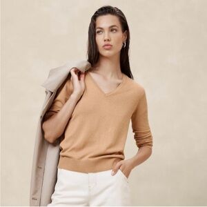 Women's V-Neck Tan Sweater